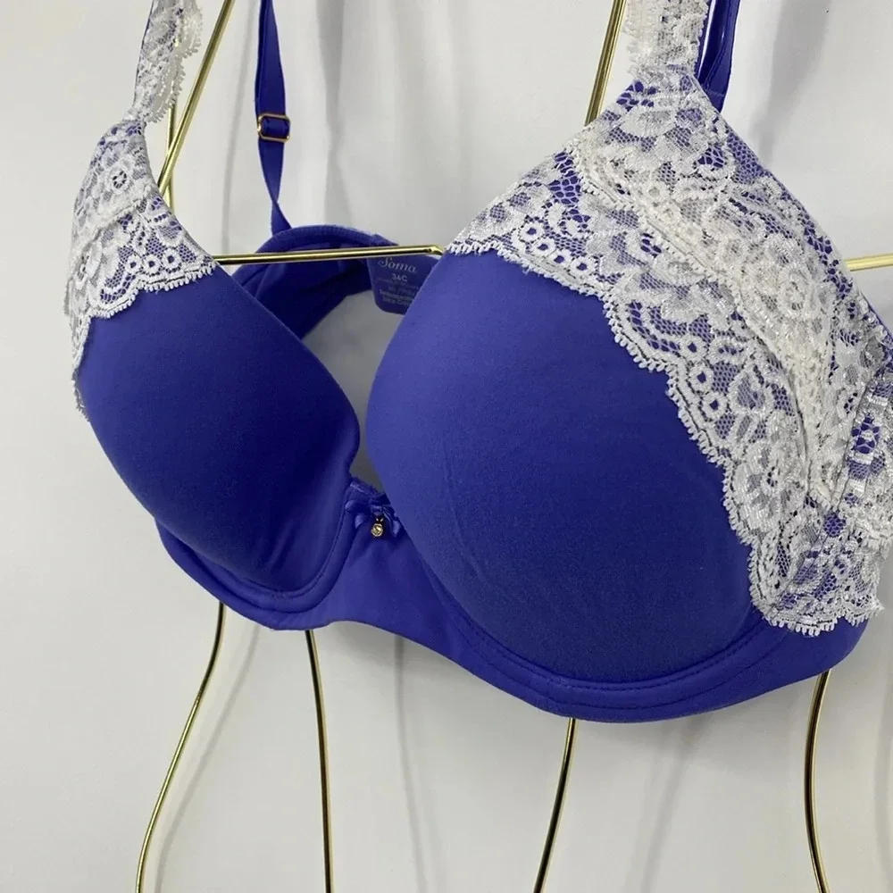 Soma Embraceable Full Coverage Bra Womens Sz 36C Periwinkle Blue Underwire Lined